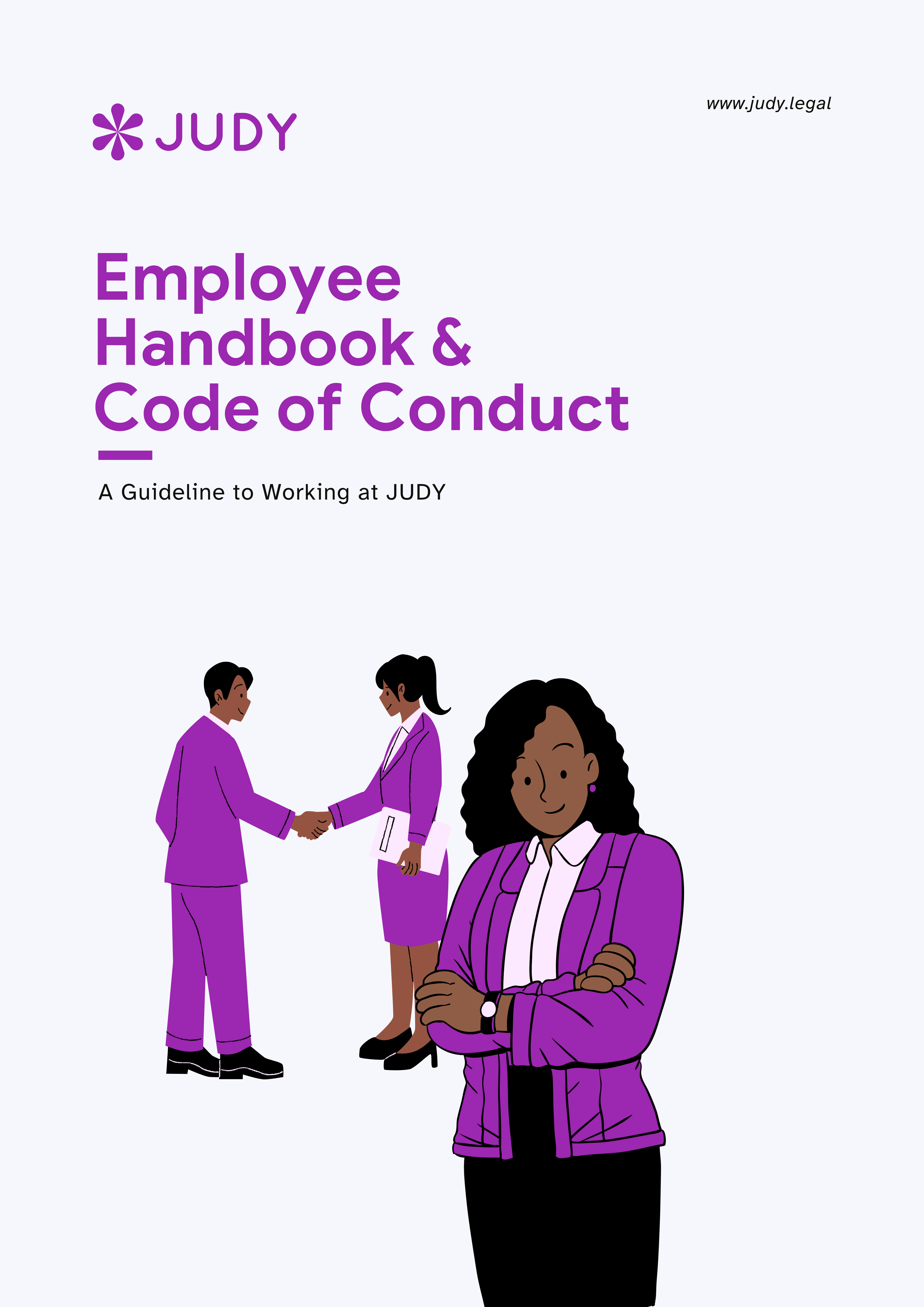 Judy Legal Employee Handbook and Code of Conduct cover: 'A Guideline to Working at JUDY'